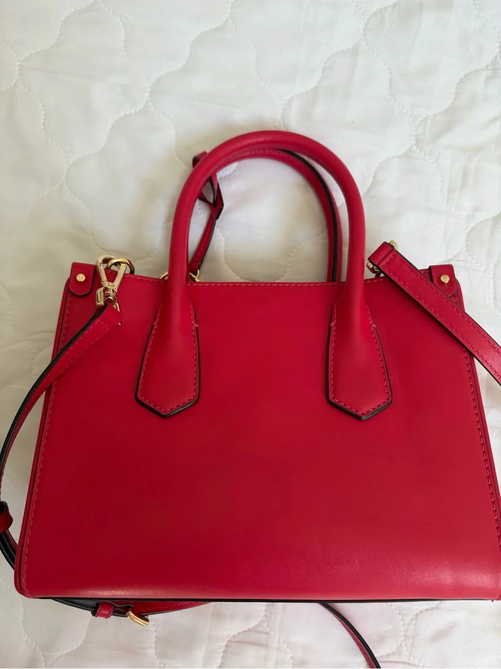 Michael Kors Medium Red Leather Satchel Crossbody Bag Gold Hardware